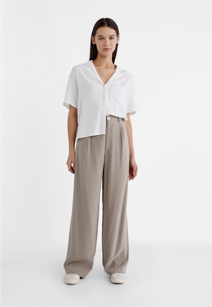 

Stradivarius Wide-Leg-Hose Full-Length Braun 32