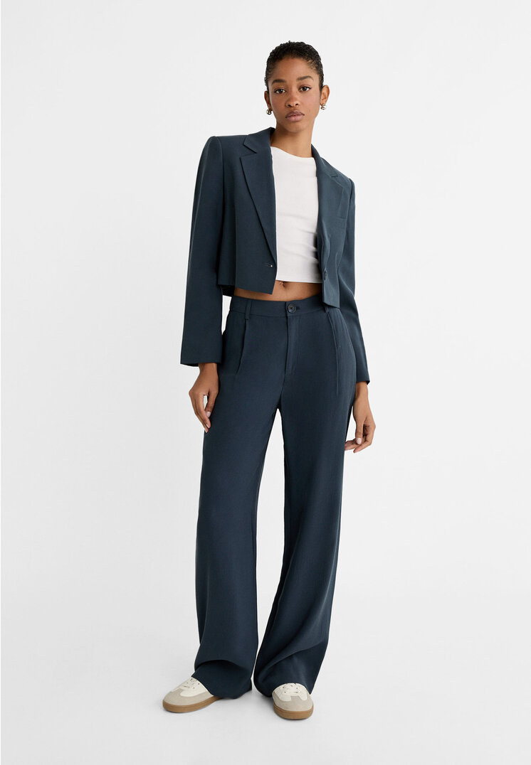 

Stradivarius Straight-Leg-Anzughose Marineblau 34