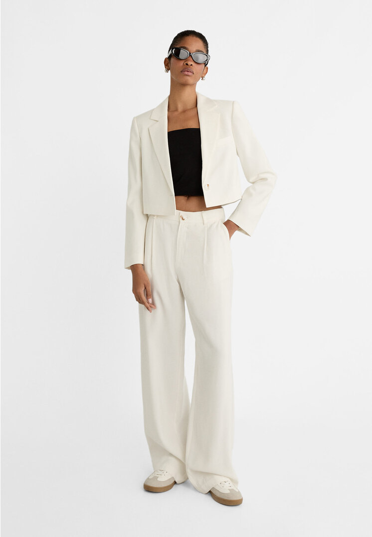 

Stradivarius Straight-Leg-Stoffhose Ecru 36