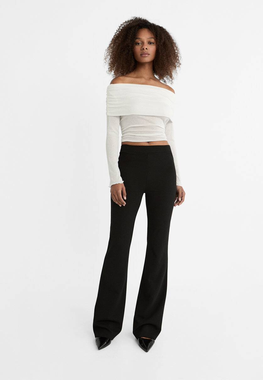 Plain knit flared trousers
