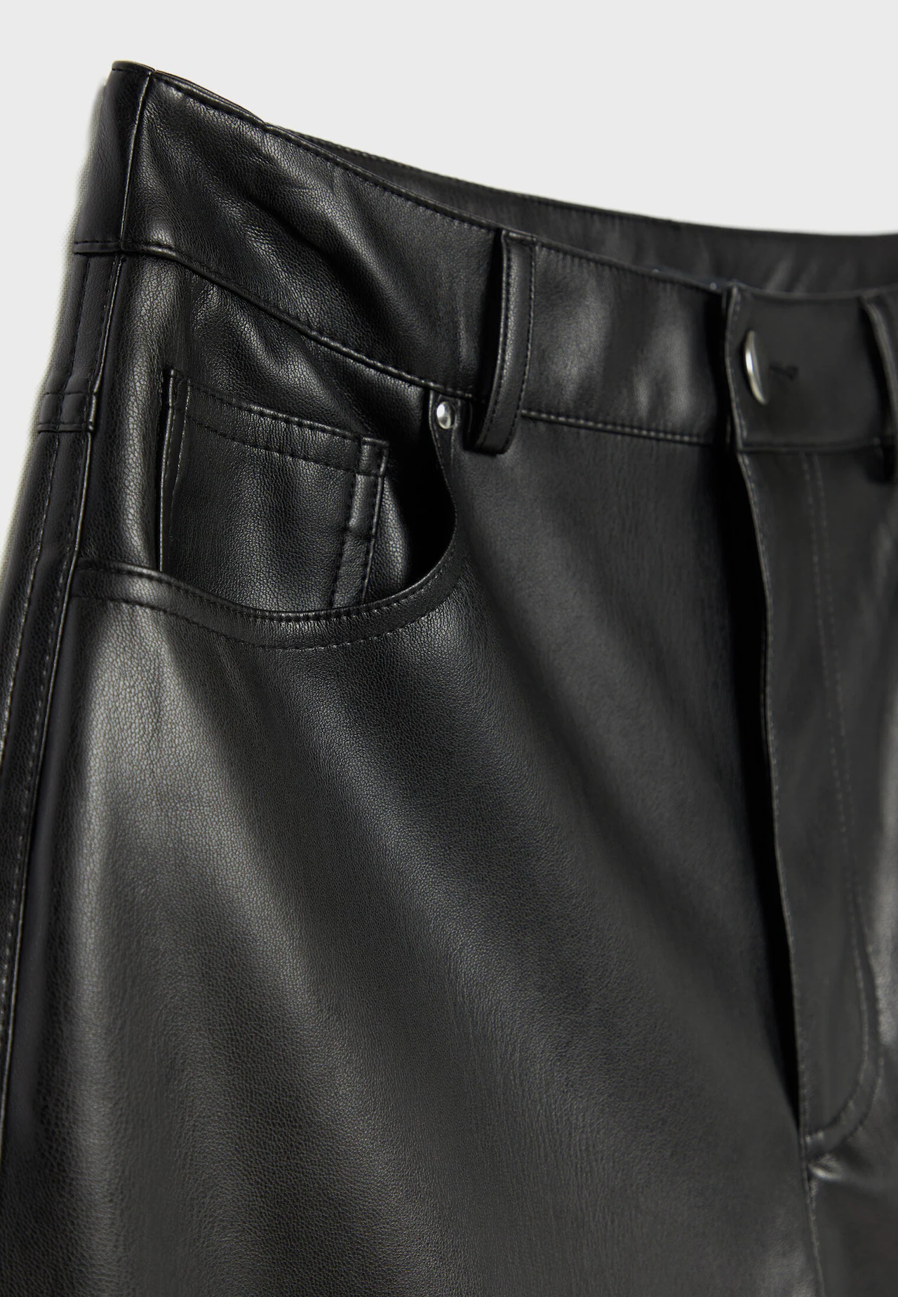 Stradivarius straight leg faux leather trouser in black