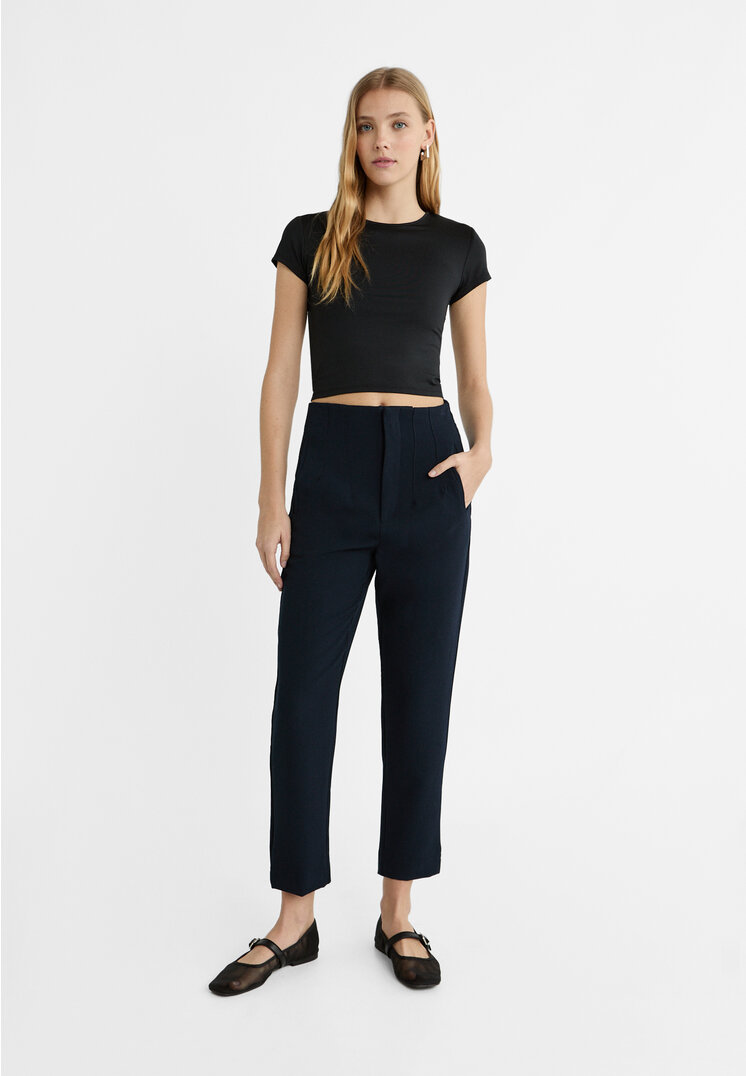 

Stradivarius Stoff-Bundfaltenhose Marineblau 40