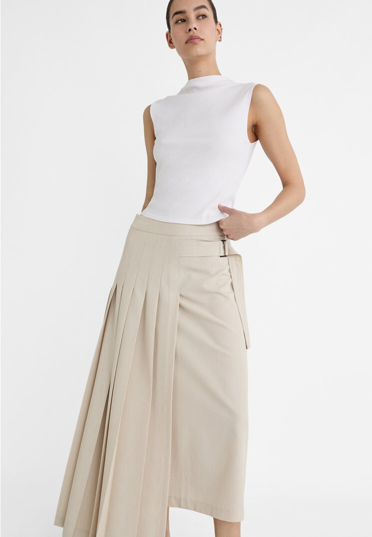 

Stradivarius Asymmetrischer Plissée-Rock Steingrau XL