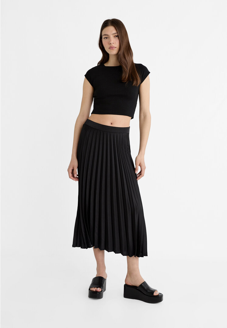 

Stradivarius Plissierter Midirock Schwarz L
