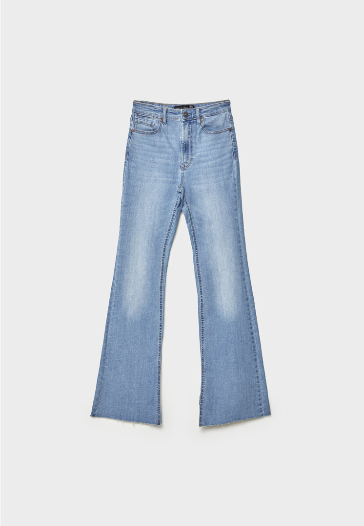 Stradivarius Tall stretch flare jeans with split detail in light