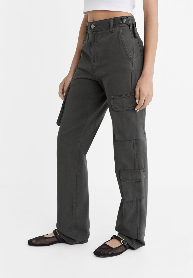 Stradivarius Adjustable waist cargo trousers  Dark grey 10