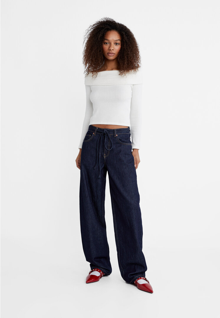 

Stradivarius Jeansy balloon fit Niebieski denim 44