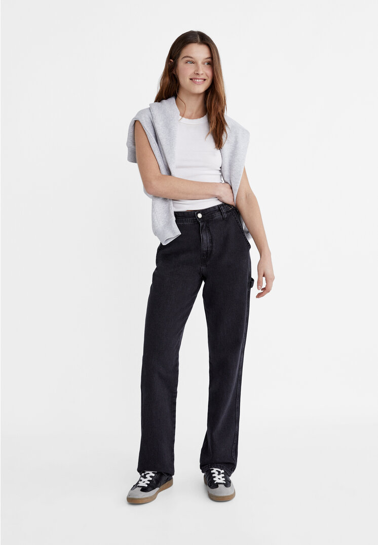 

Stradivarius Jeansy carpenter z regulacją w pasie Czarny denim 36