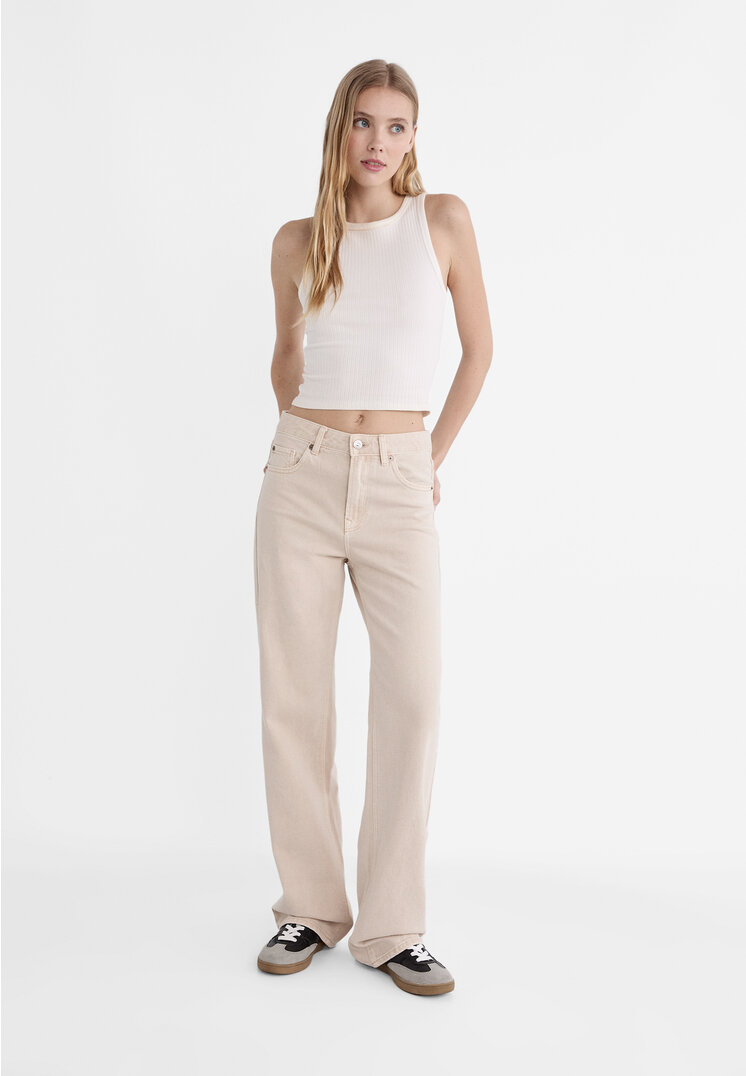 

Stradivarius D92 jeansy o prostym kroju typu wide leg Kamień 42