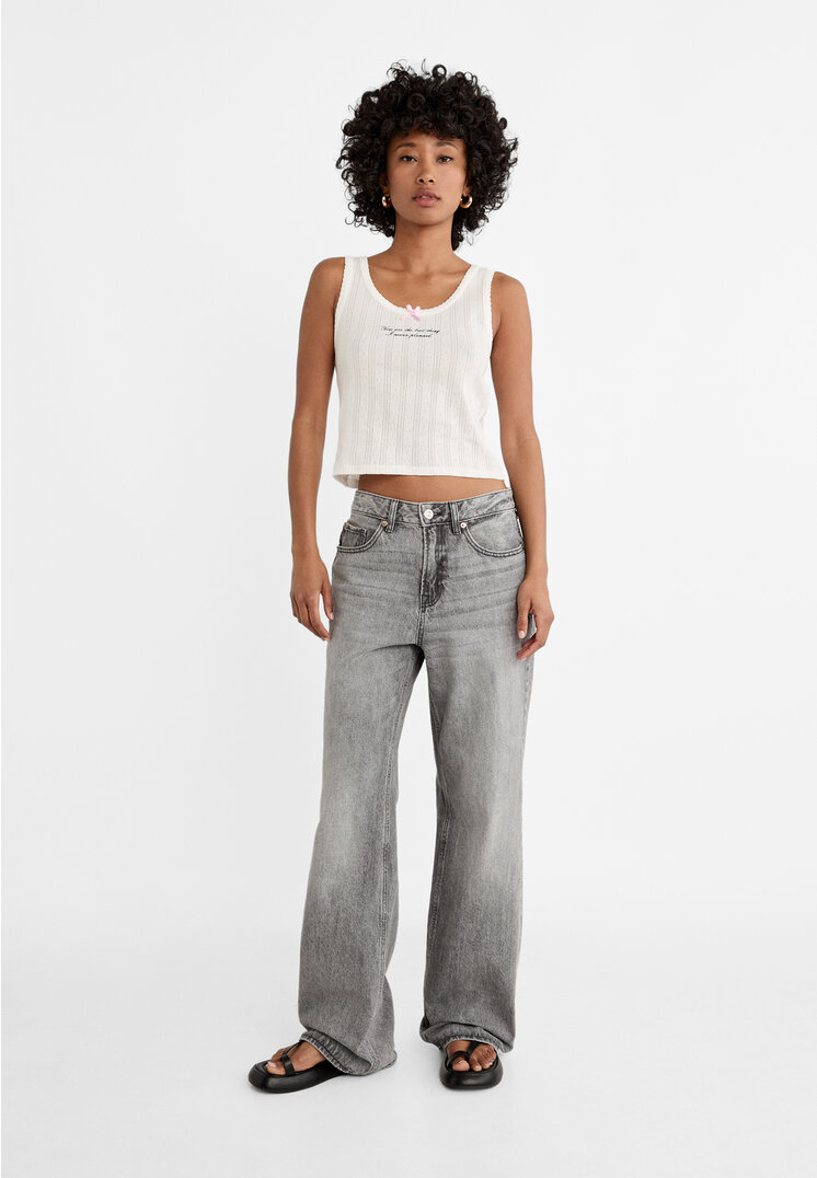 

Stradivarius D92 Straight wide schwarzer Denim 36