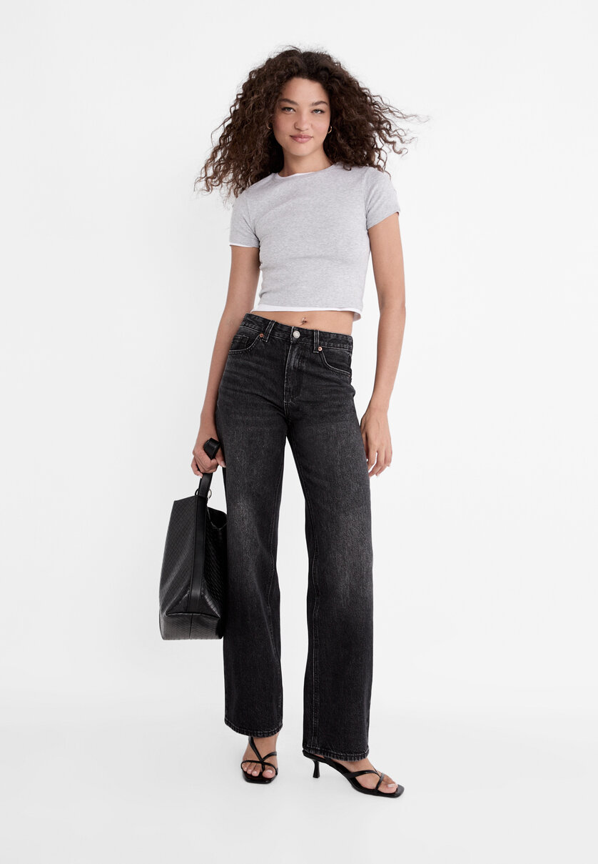 Jean mom discount taille haute stradivarius