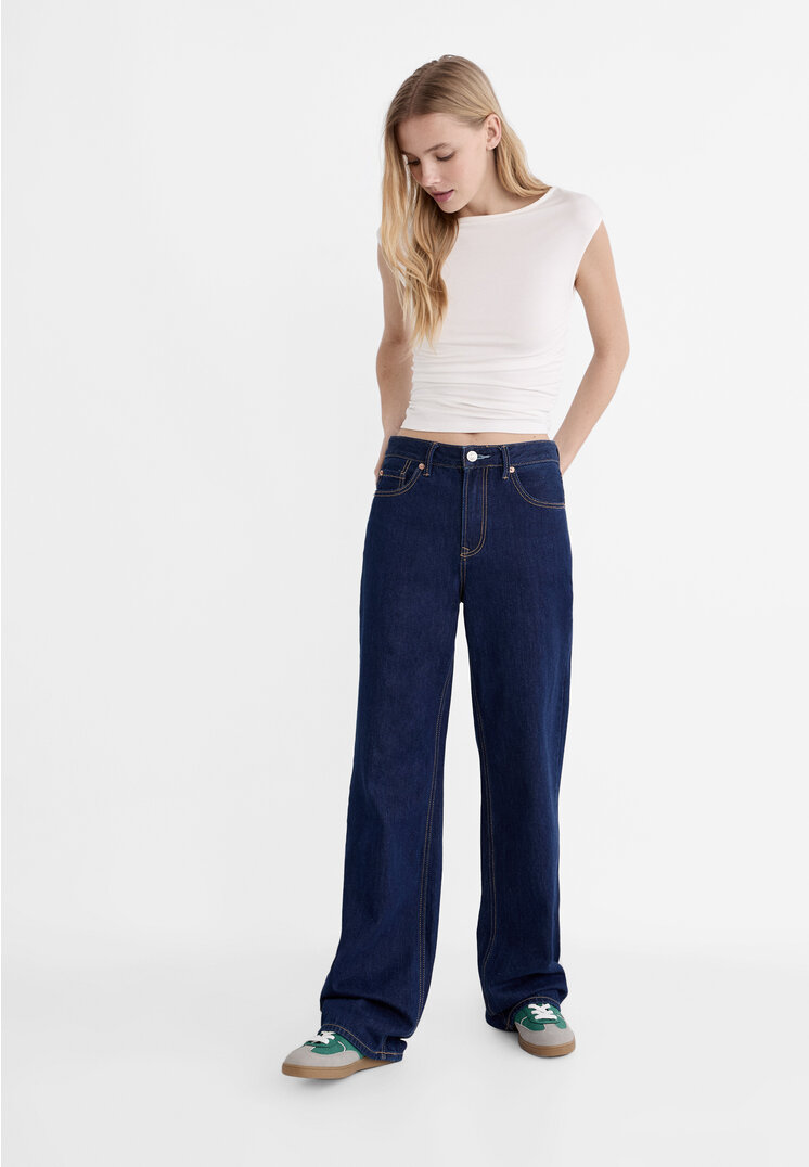 

Stradivarius D92 Szerokie spodnie o prostym kroju Denim 36