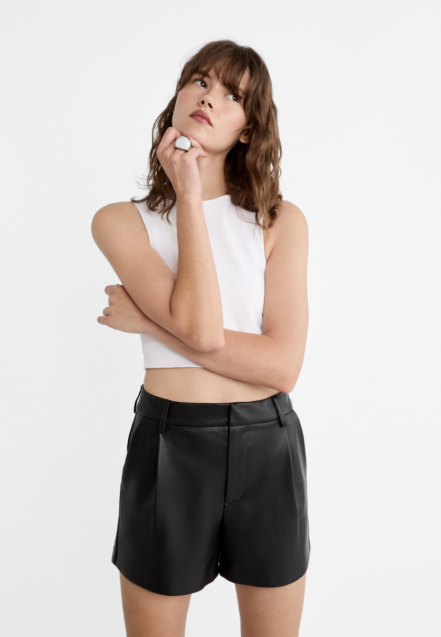 Leather 2025 shorts h&m