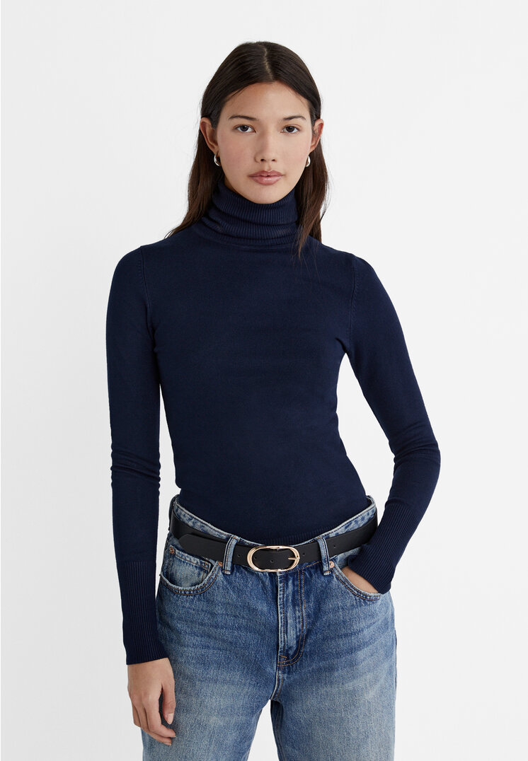 

Stradivarius Dzianinowy sweter z golfem Morski L