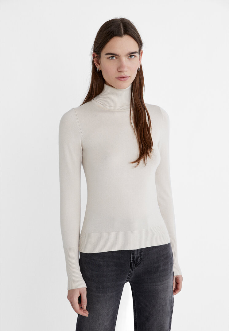 

Stradivarius Dzianinowy sweter z golfem Kamień XS