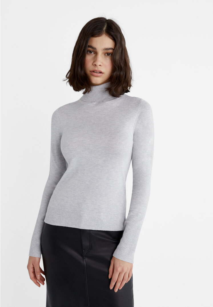 Stradivarius Dzianinowy sweter z golfem Popielaty M