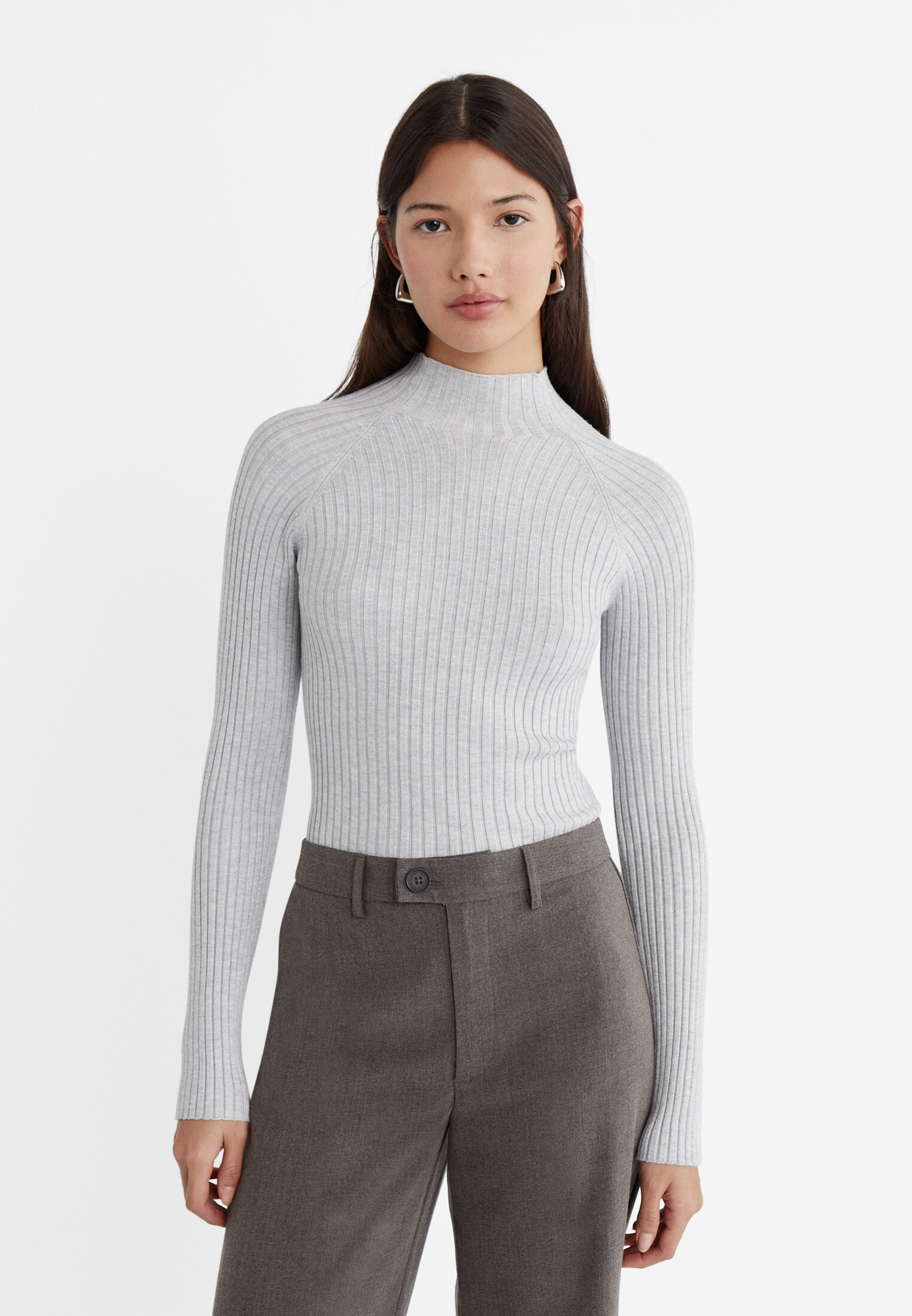 Grey ribbed hot sale polo neck jumper