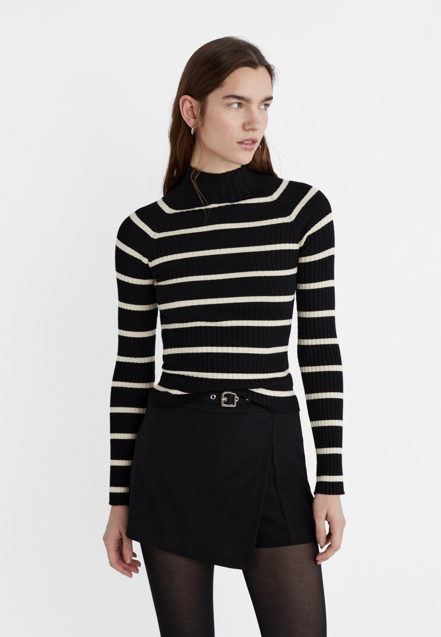 Black ribbed mock turtleneck sale