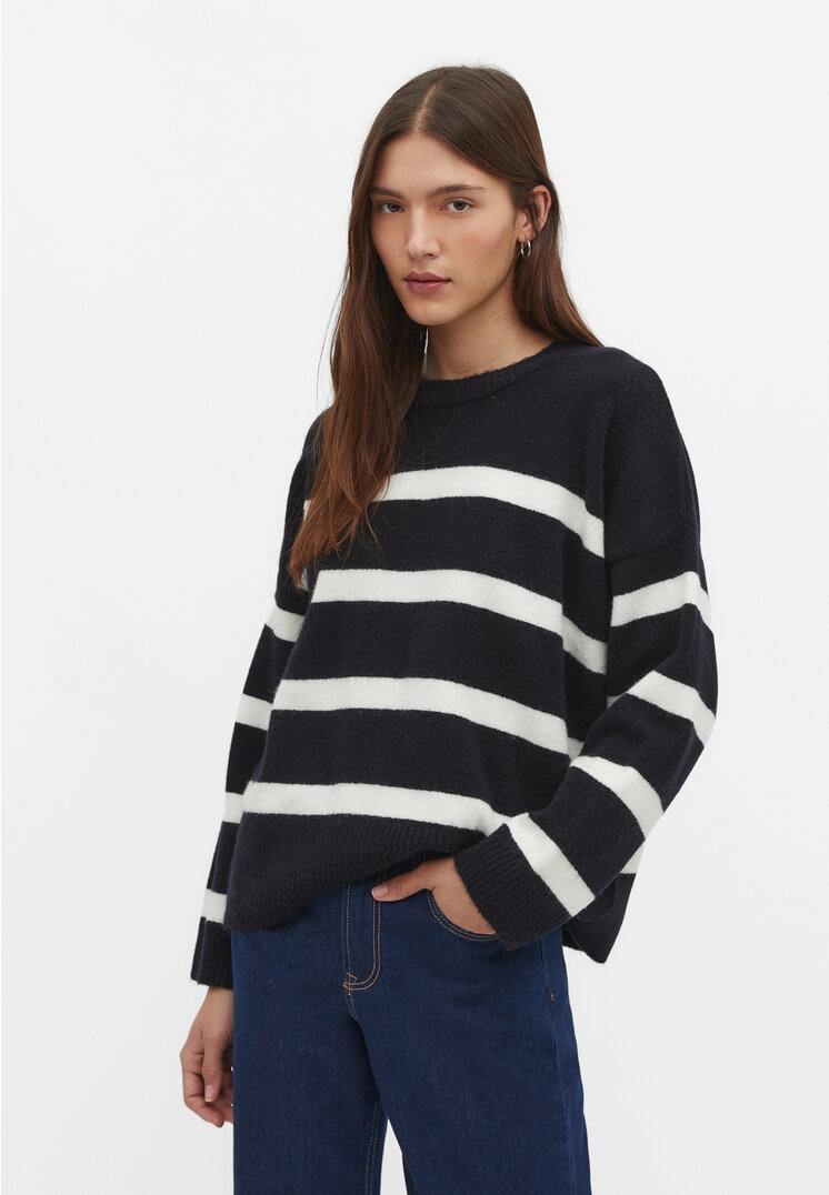 

Stradivarius Strickpullover mit Streifen Marineblau L