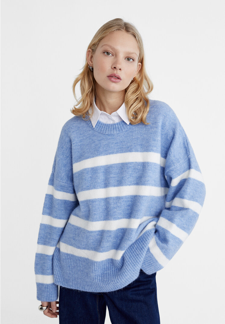 

Stradivarius Strickpullover mit Streifen Himmelblau XS