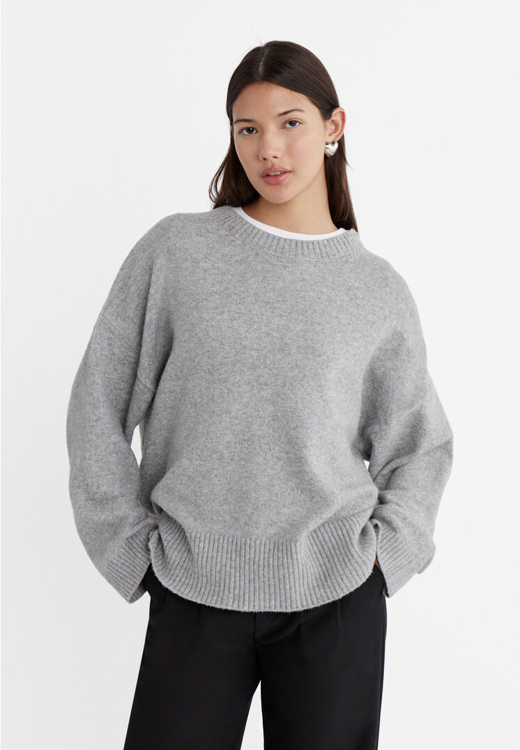 Stradivarius Strickpullover aus weichem Material Grau Melange XS