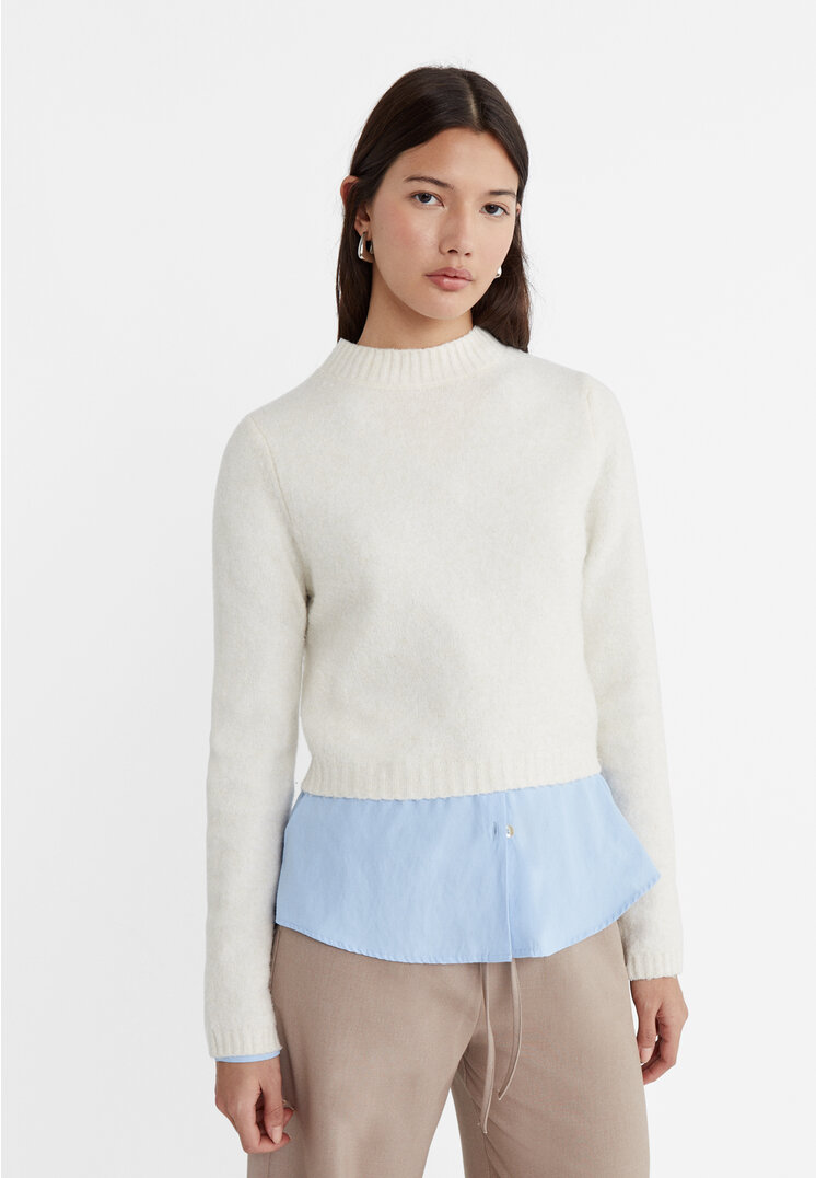 

Stradivarius Krótki sweter z miękkiej dzianiny Soft Touch Waniliowy XS
