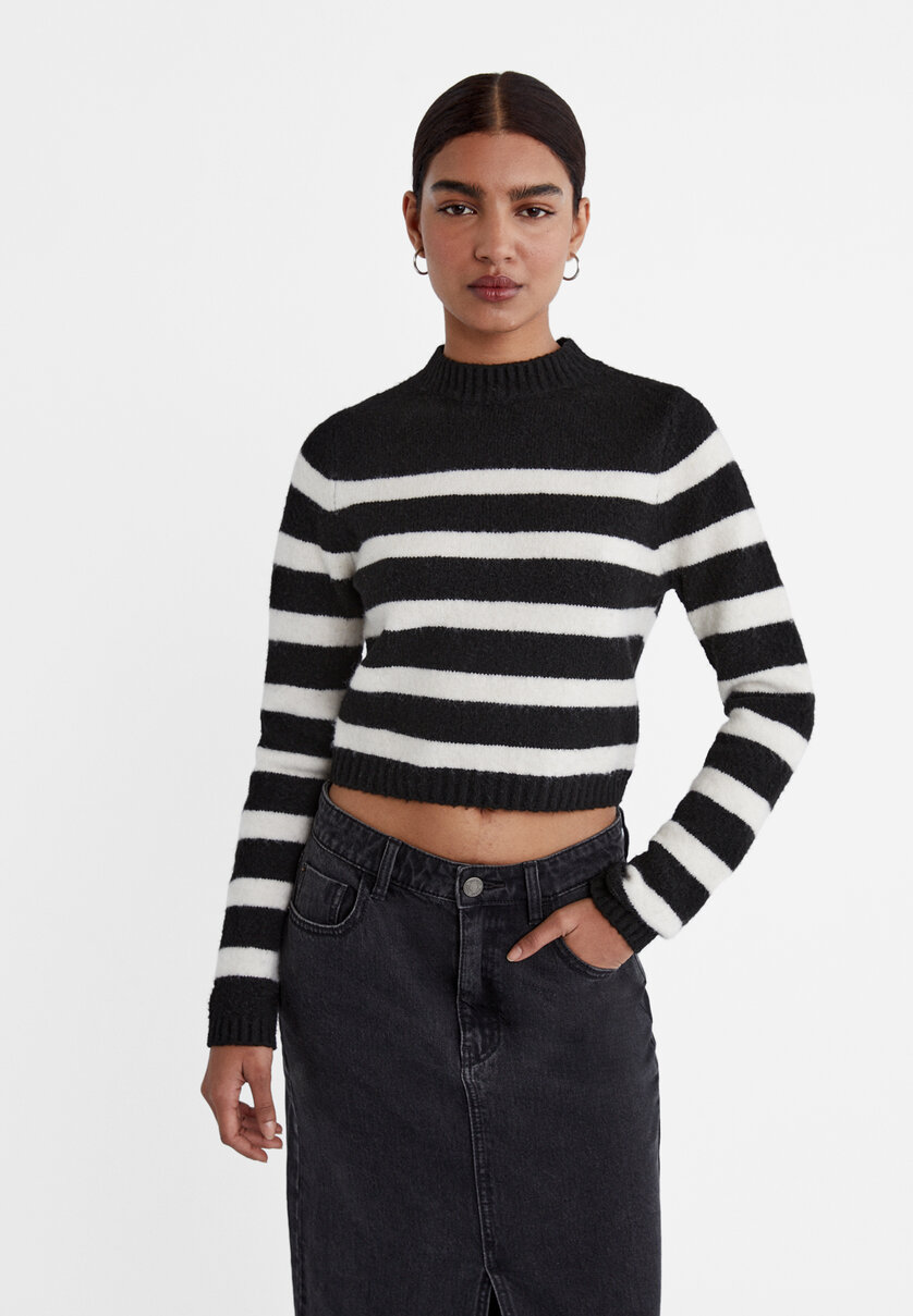Soft-touch striped cropped sweater