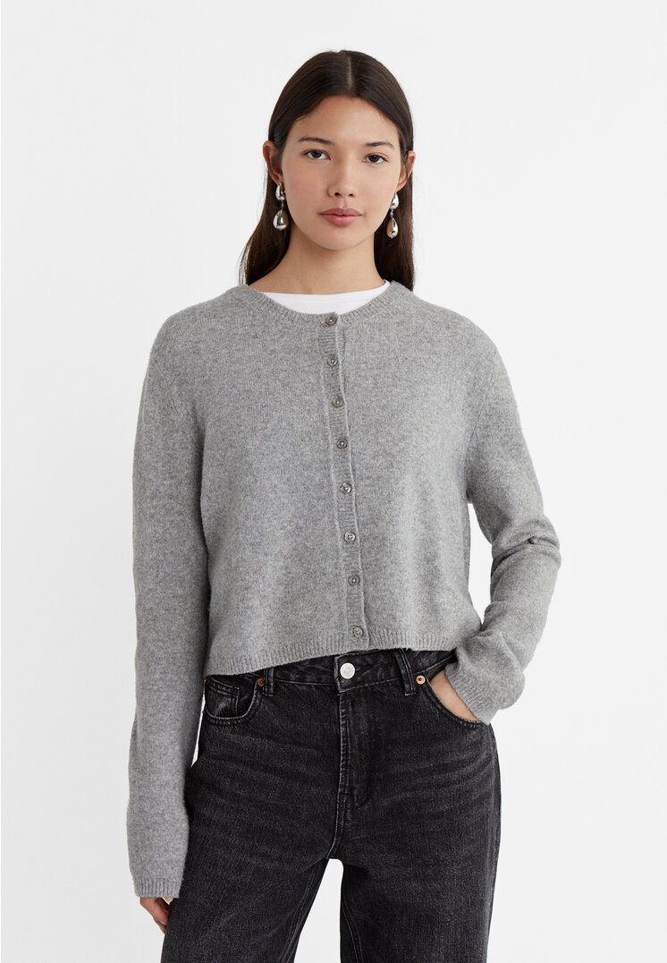 

Stradivarius Weiche Strickjacke mit Knöpfen Grau Melange XL