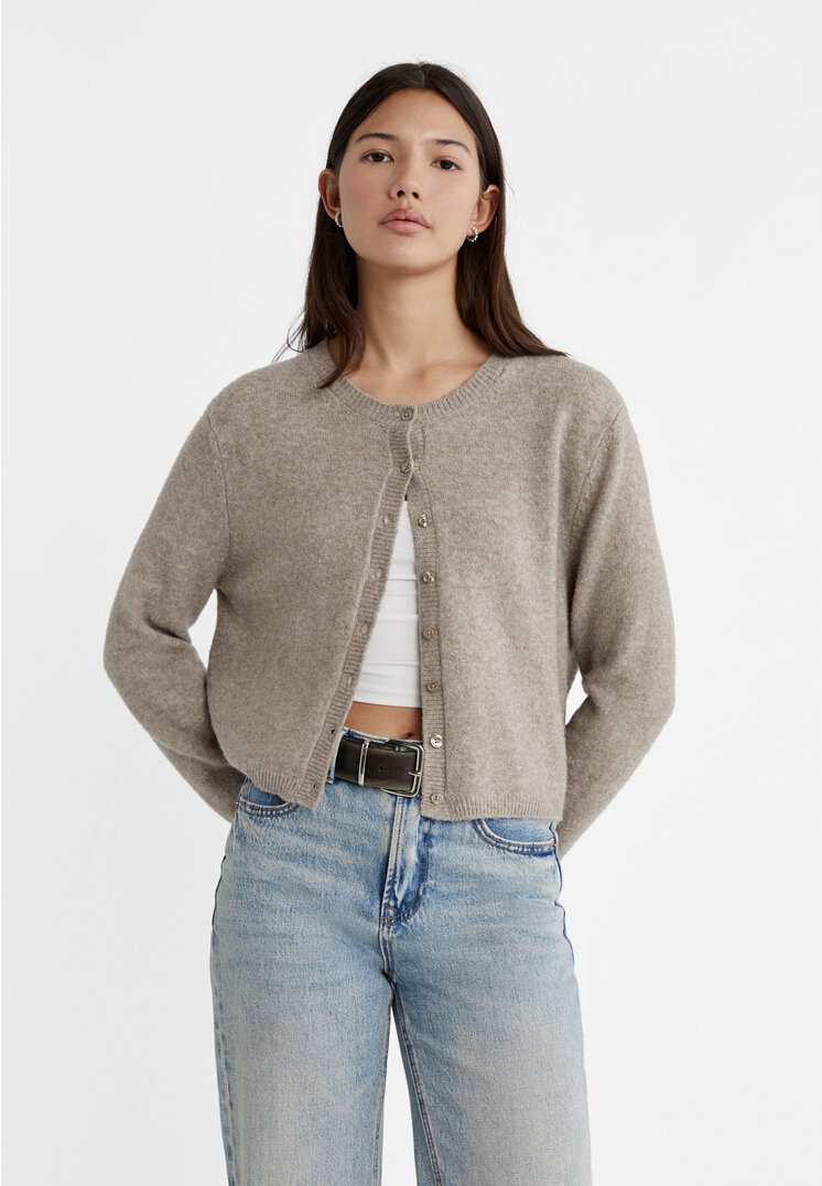 Stradivarius Weiche Strickjacke mit Knöpfen Steingrau M