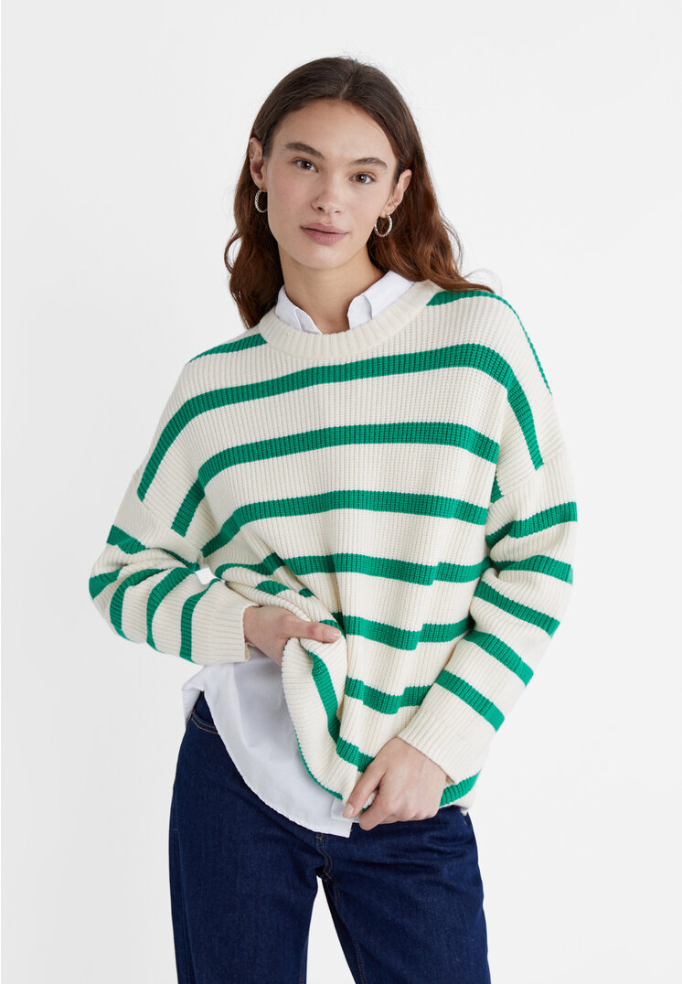 Stradivarius Strickpullover mit Streifen Grün S