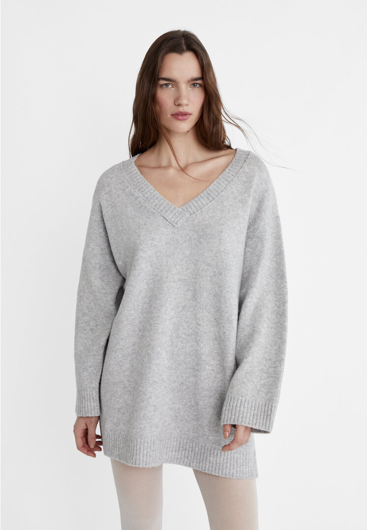 

Stradivarius Kurzes Strickkleid Grau Melange XS