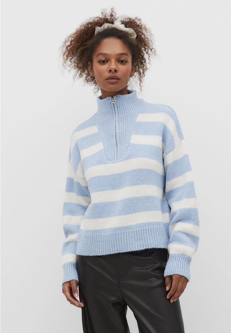 Striped knit sweater with zip - Women's fashion | Stradivarius Canada