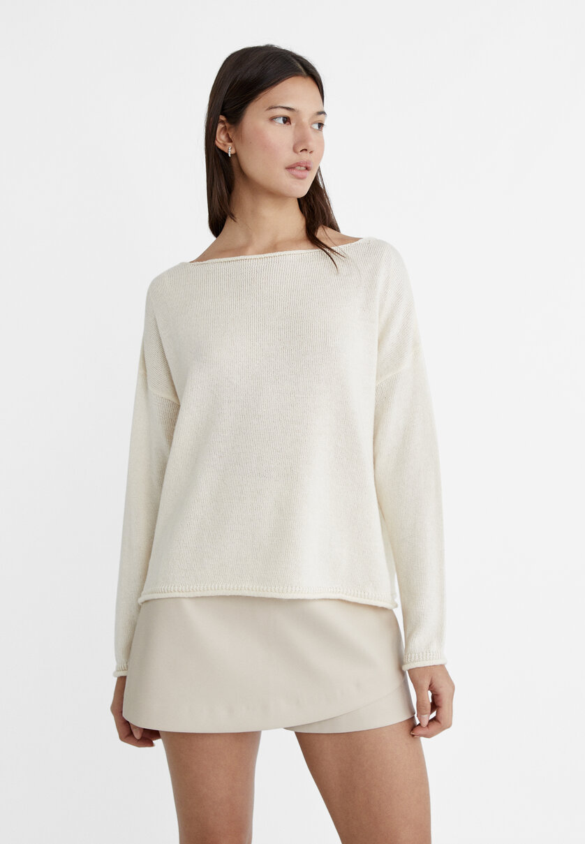 Boat neck knit sweater