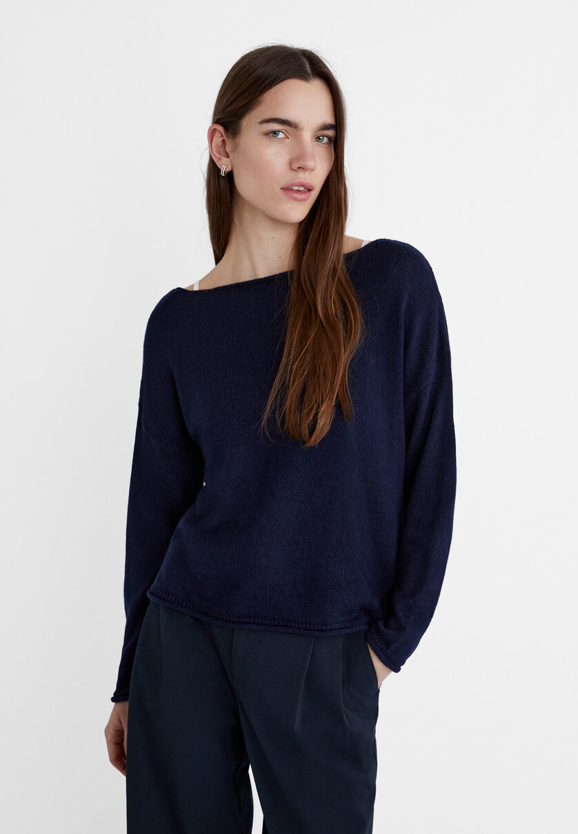 Boat neck knit sweater