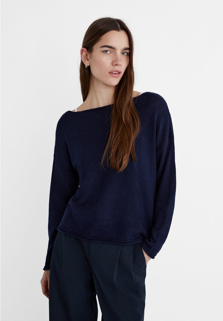 

Stradivarius Strickpullover mit Bateau-Ausschnitt Marineblau L