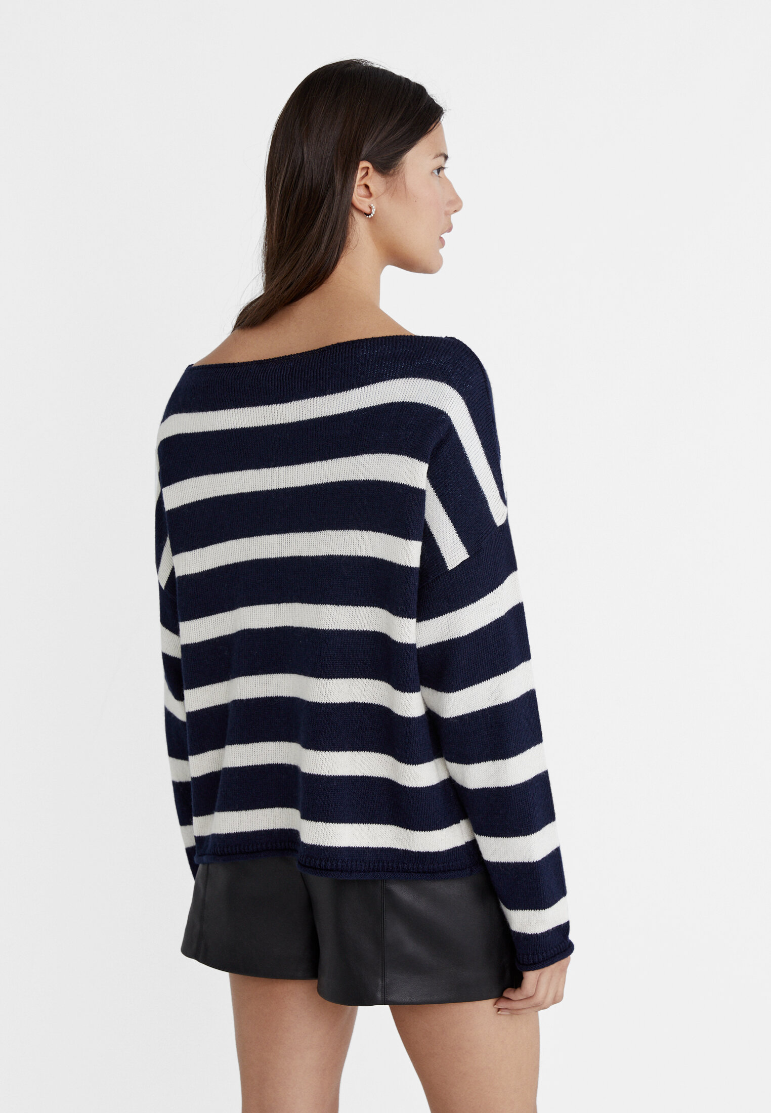 Striped boat neck knit sweater