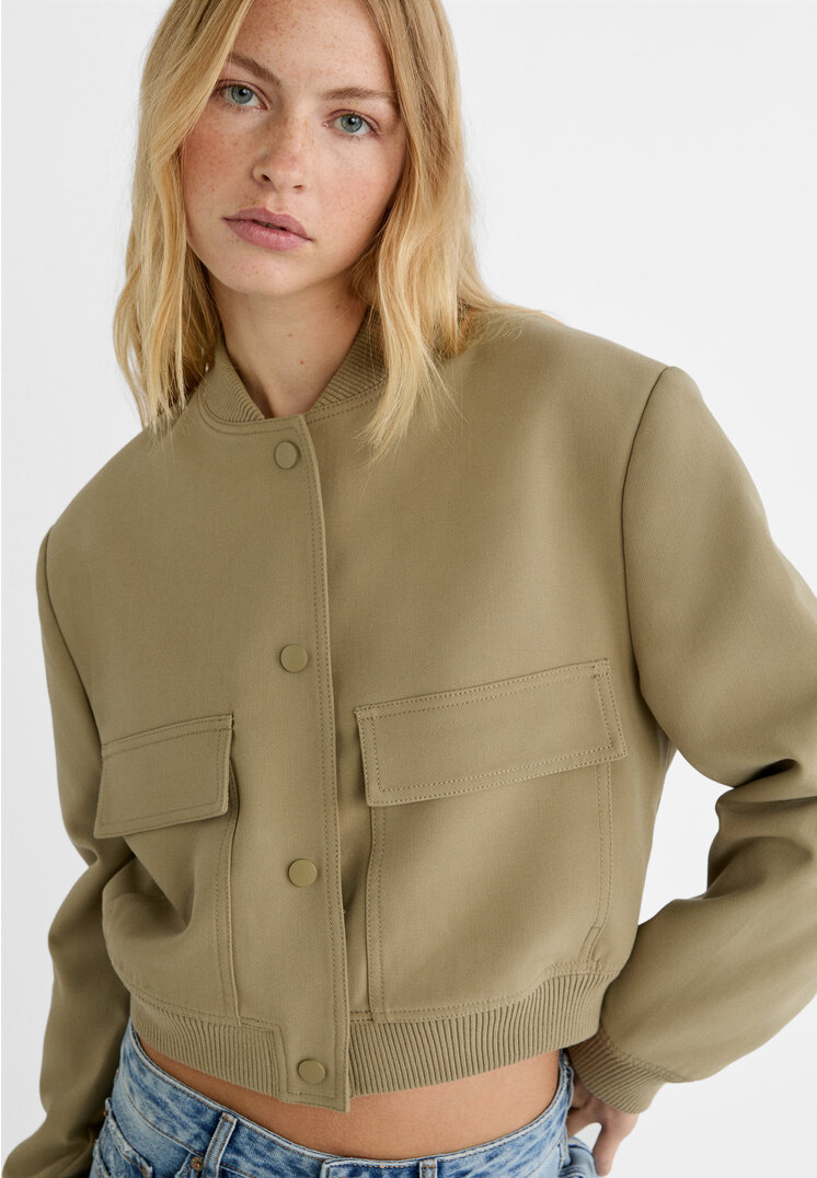 Stradivarius Bomber jacket with maxi pockets  Khaki L