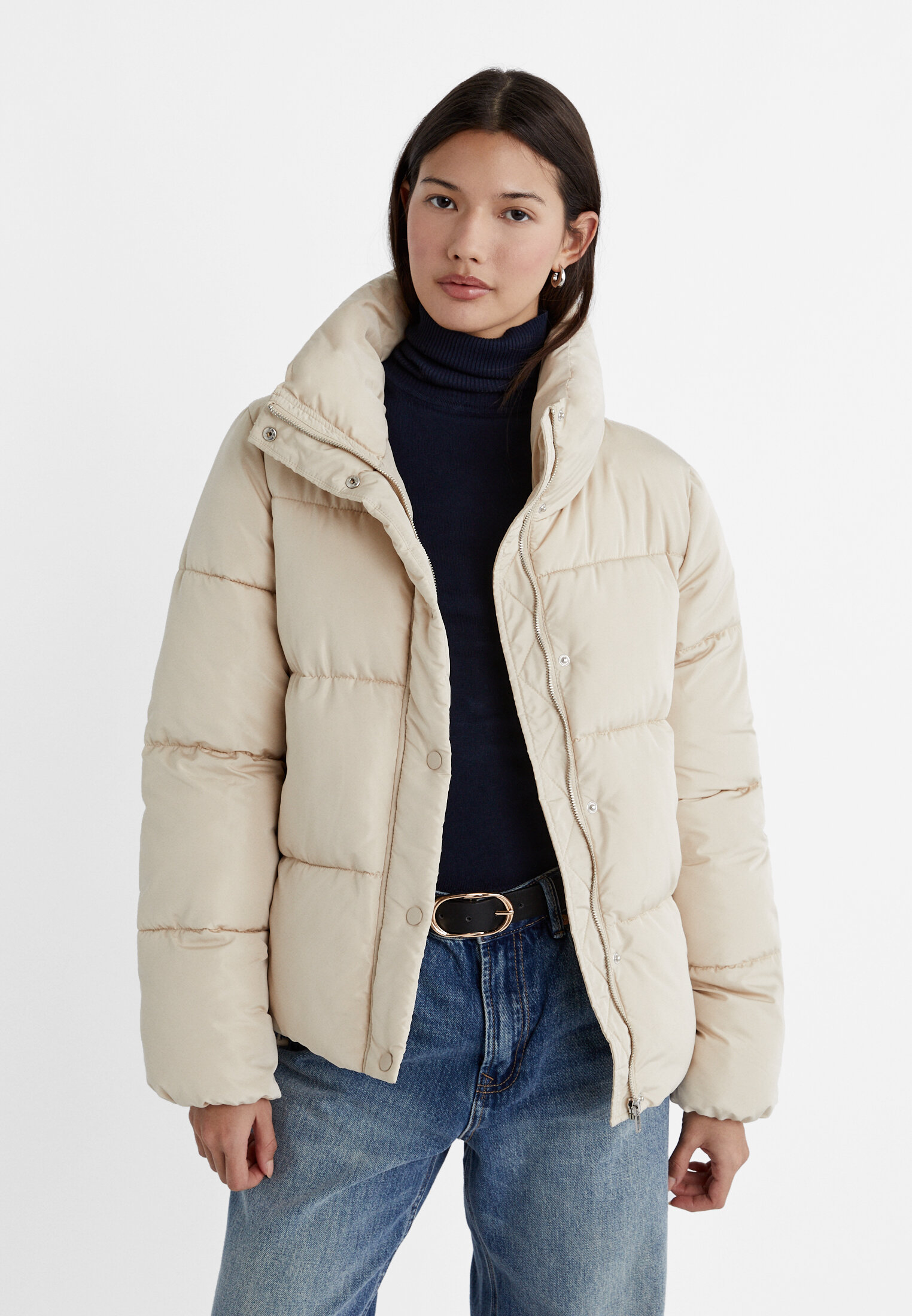 Beige padded hot sale jacket women's