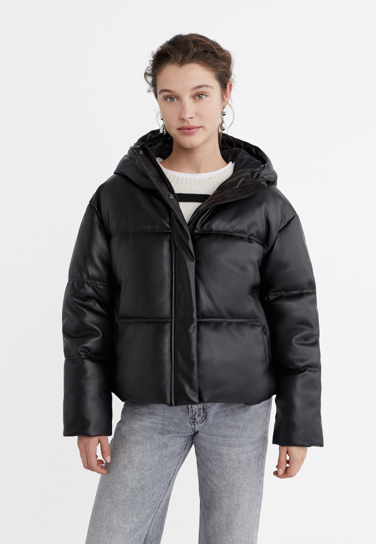 Faux leather puffer jacket