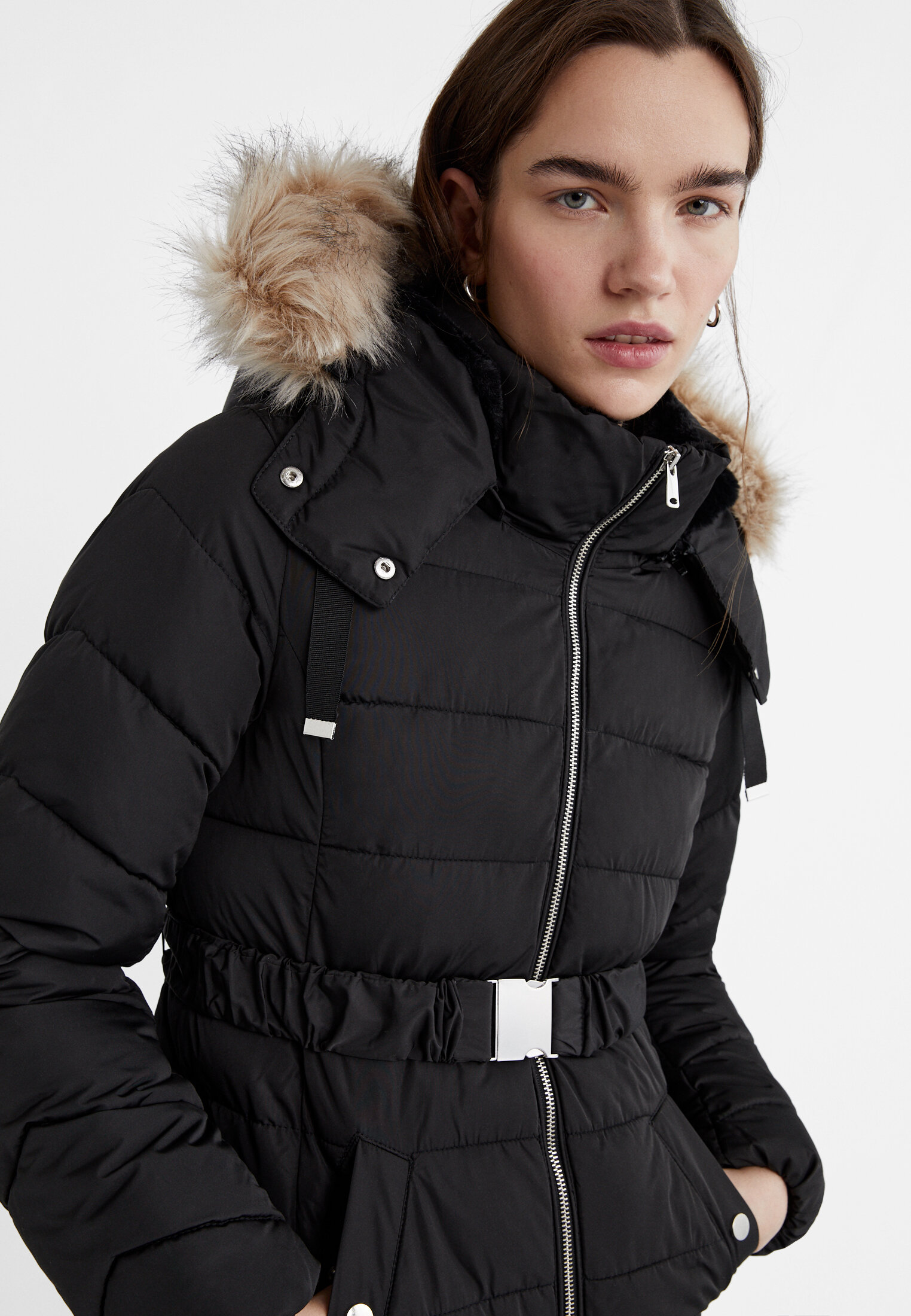 Puffer jacket store detachable hood