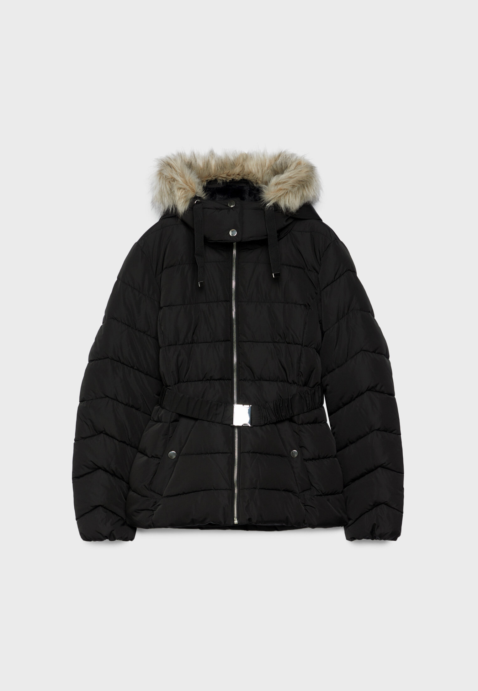 Stradivarius parka jacket with fur cheap hood