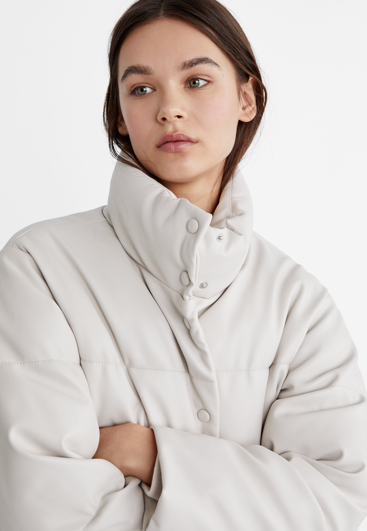 White leather cheap puffer jacket