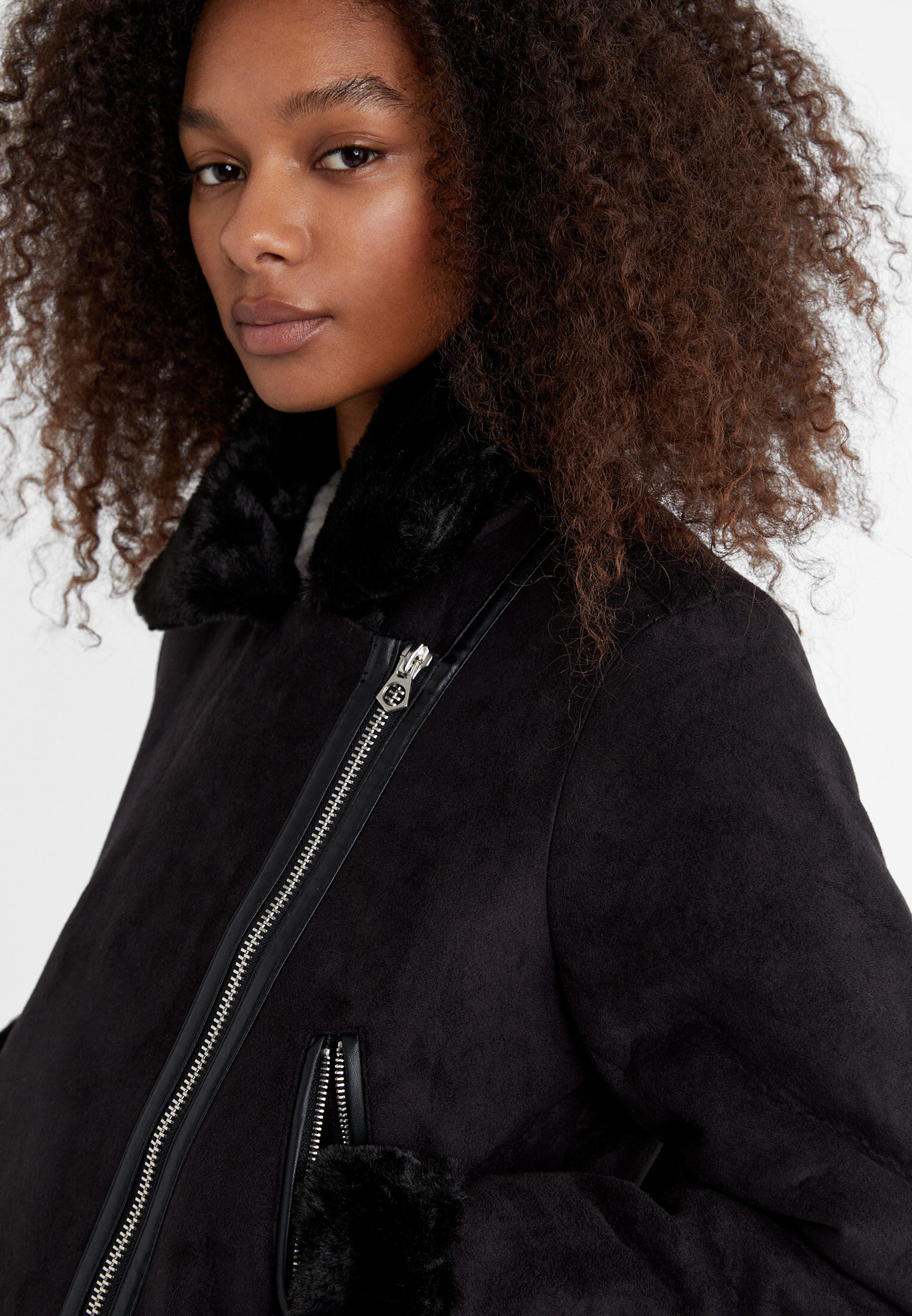 Faux fur shop suede biker jacket