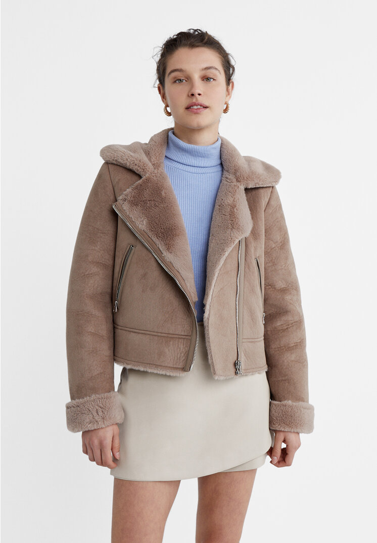 cropped double faced biker jacket