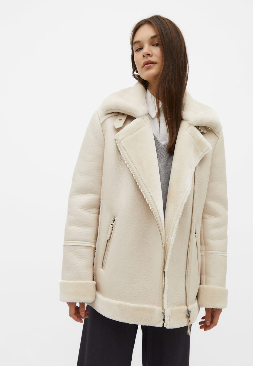Faux shearling biker jacket
