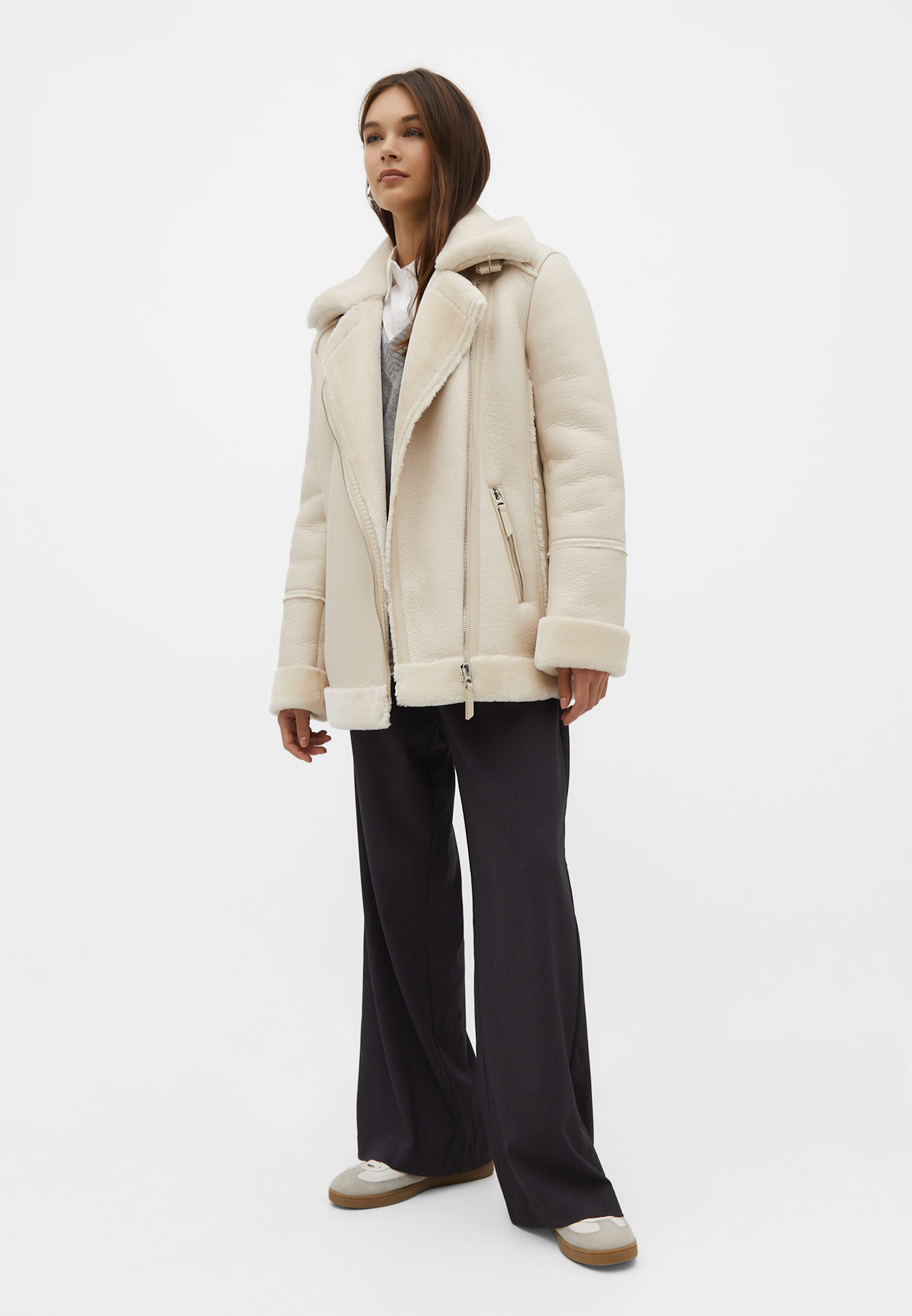 Zara faux clearance shearling biker jacket