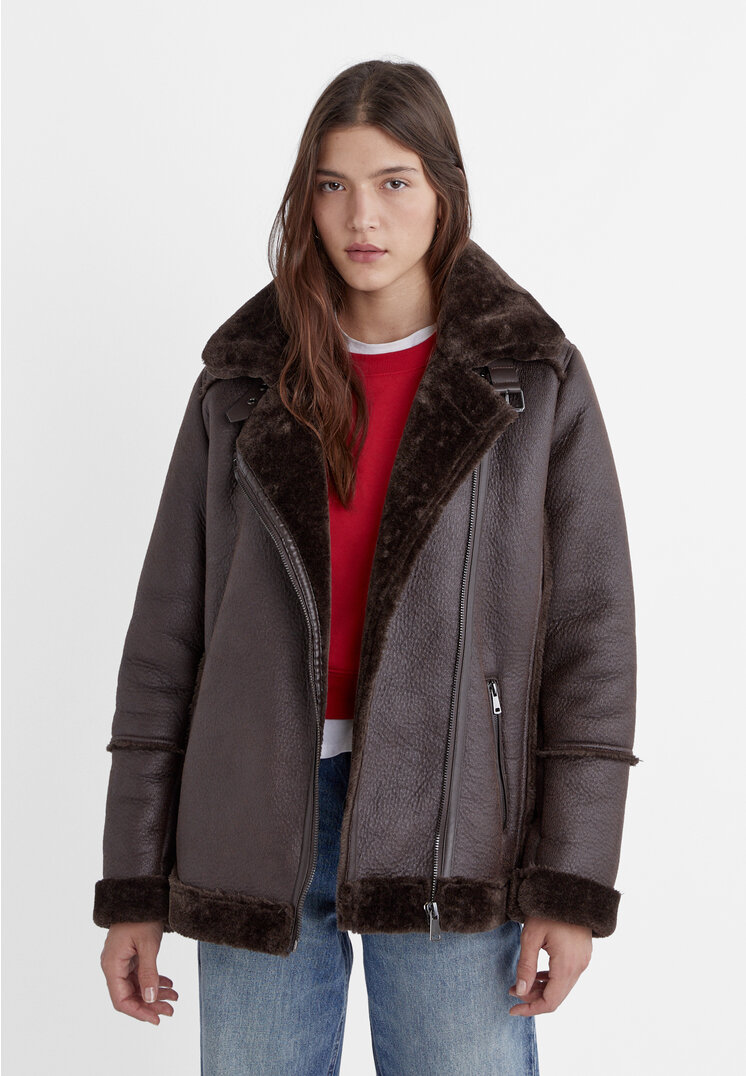 Stradivarius Doubleface-Bikerjacke Braun S