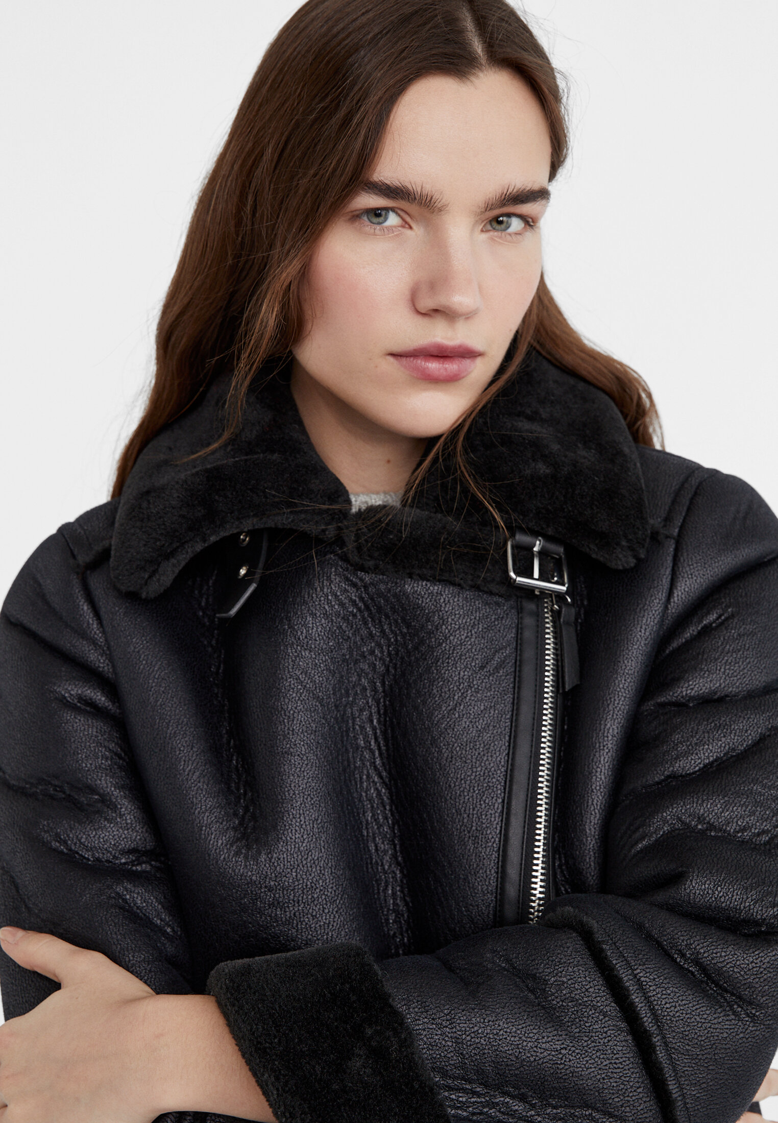 Black faux fur biker 2024 jacket