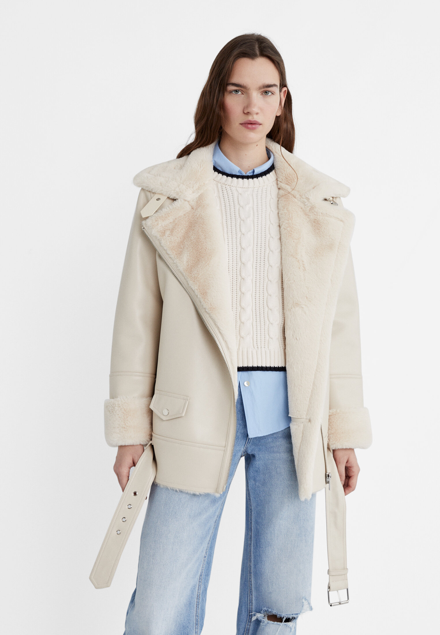 Stradivarius shearling outlet jacket