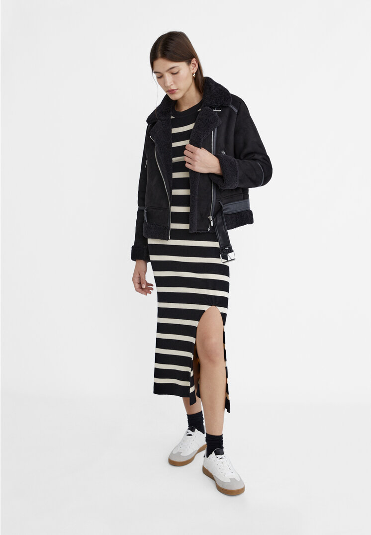 

Stradivarius Doubleface-Bikerjacke aus Wildlederimitat Schwarz L